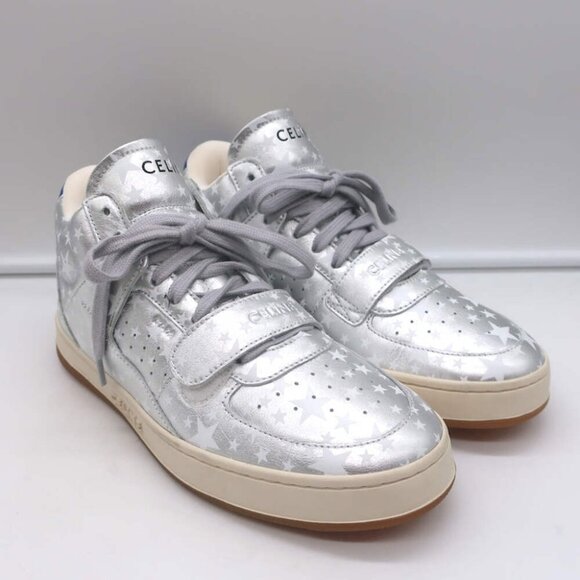 Celine CT-02 Scratch Sneakers Star Print Metallic Silver Leather Size 37 - Picture 2 of 15